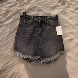 NWT Free People Maverick Fringe Denim Jean Skirt Womens 25 Black Western Boho